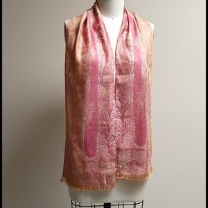 LINEN & SILK Woven Scarf from India in Soft Shades of Tan & Pink